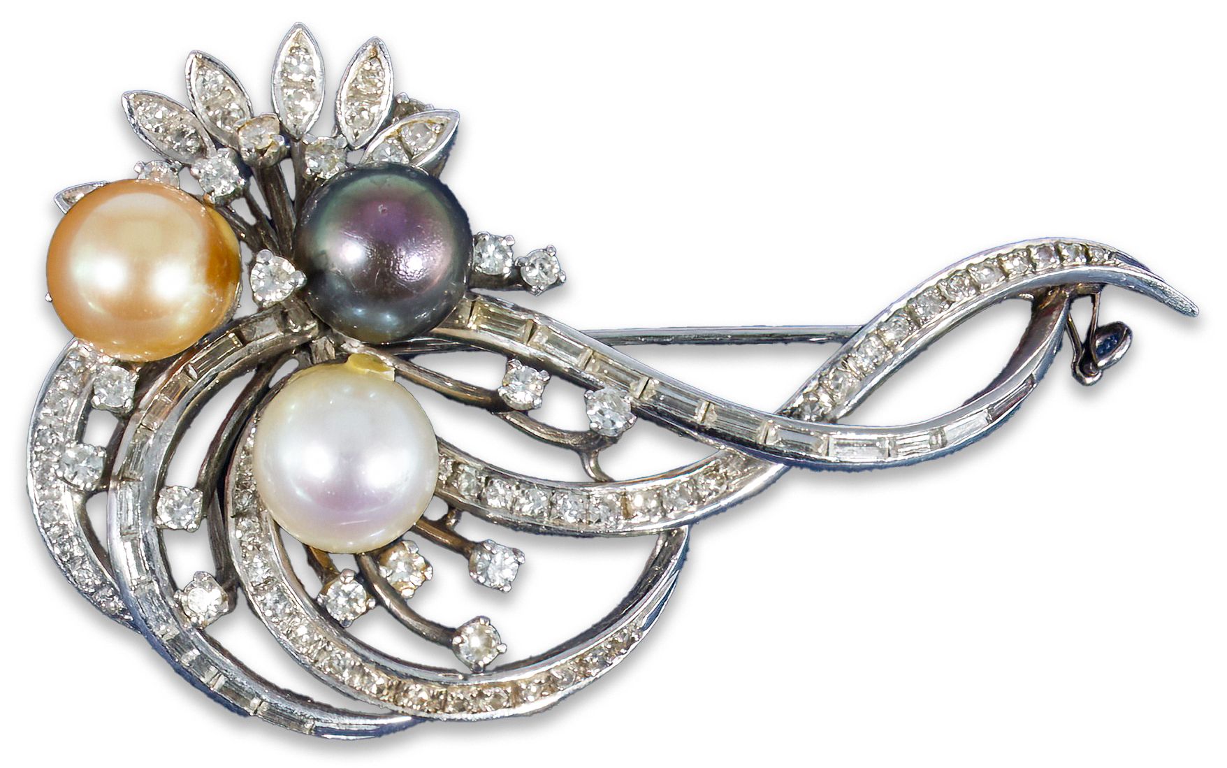 18ct white gold diamond and pearl brooch