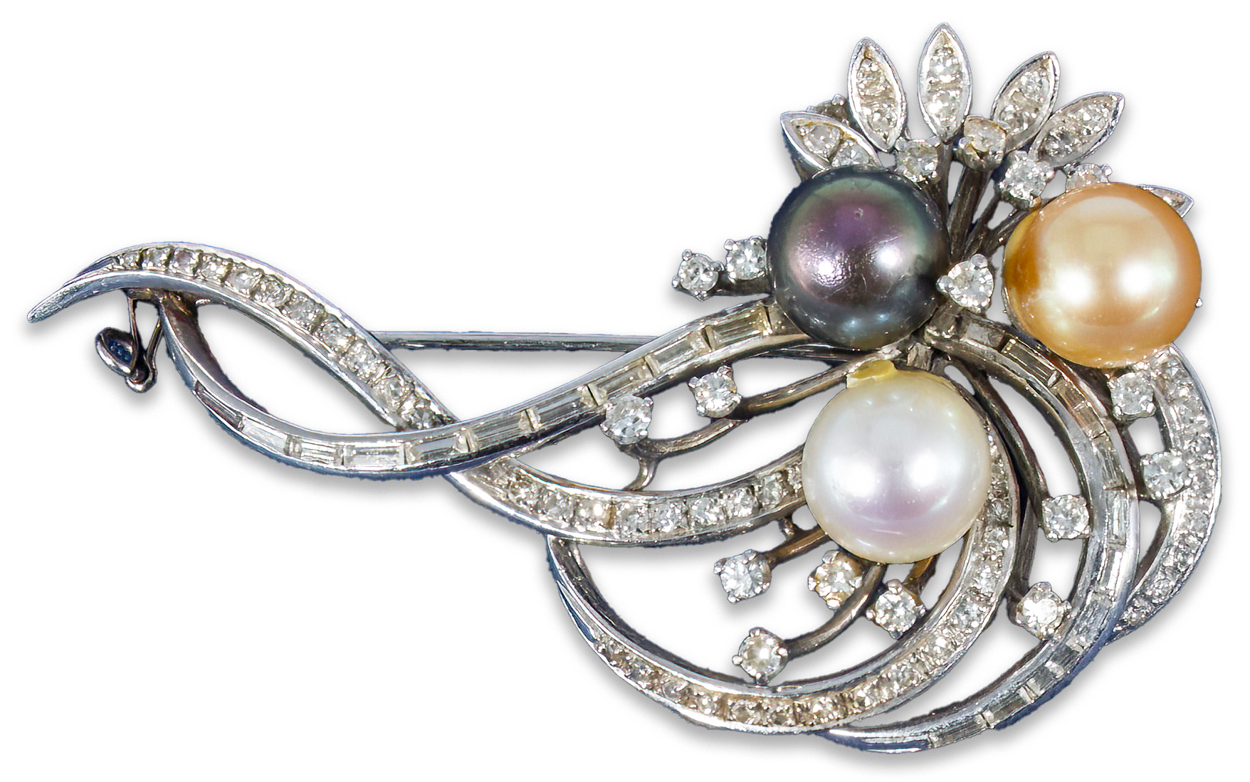 18ct white gold diamond and pearl brooch